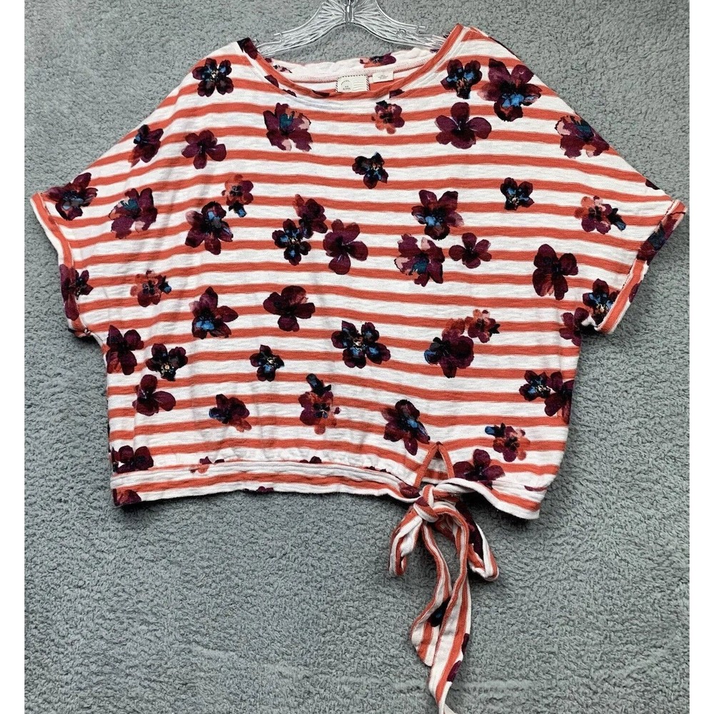 Postmark Anthropologie Shirt Womens  XL Striped Floral Tie Waist